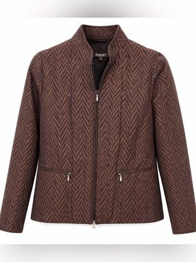 Zanella Made In Italy Dark Brown Classic Chevron Patterned Jacket-Size 8